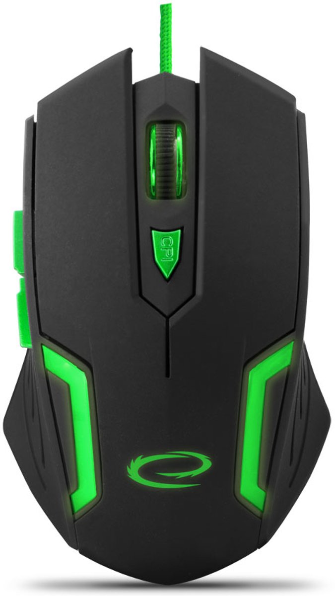 Gaming Muis Bedraad voor PC, Laptop (Windows 7 <lt/><gt/> 10, Mac) Lichtgevend, Ergonomisch – 6 Knoppen, 2400 Dpi - Groen